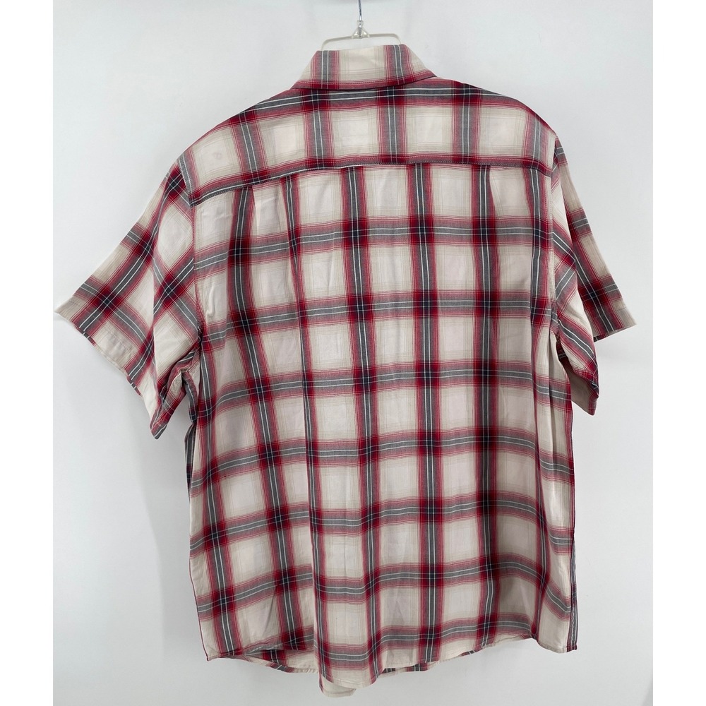 Carhartt Plaid Button Down Mens Large Red Cream Loose Fit Short Sleeve Shirt - Picture 4 of 7